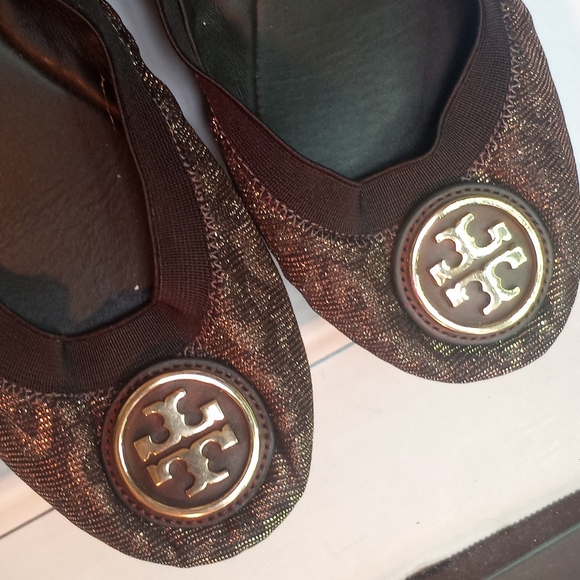 Tory Burch Metallic Gold Brown Ballet Flats Women Size 6 - Picture 3 of 12